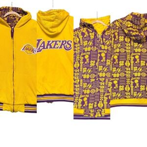 LA Lakers Reversible Jacket Mens 3XL Yellow‎ Purple Waffle Knit Hooded NBA G-III
